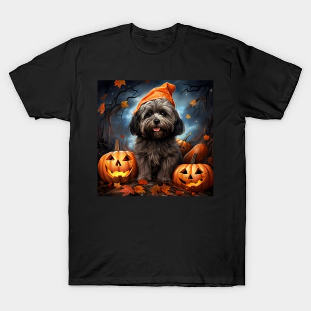 Black Lhasa apso Halloween T-Shirt by NatashaCuteShop